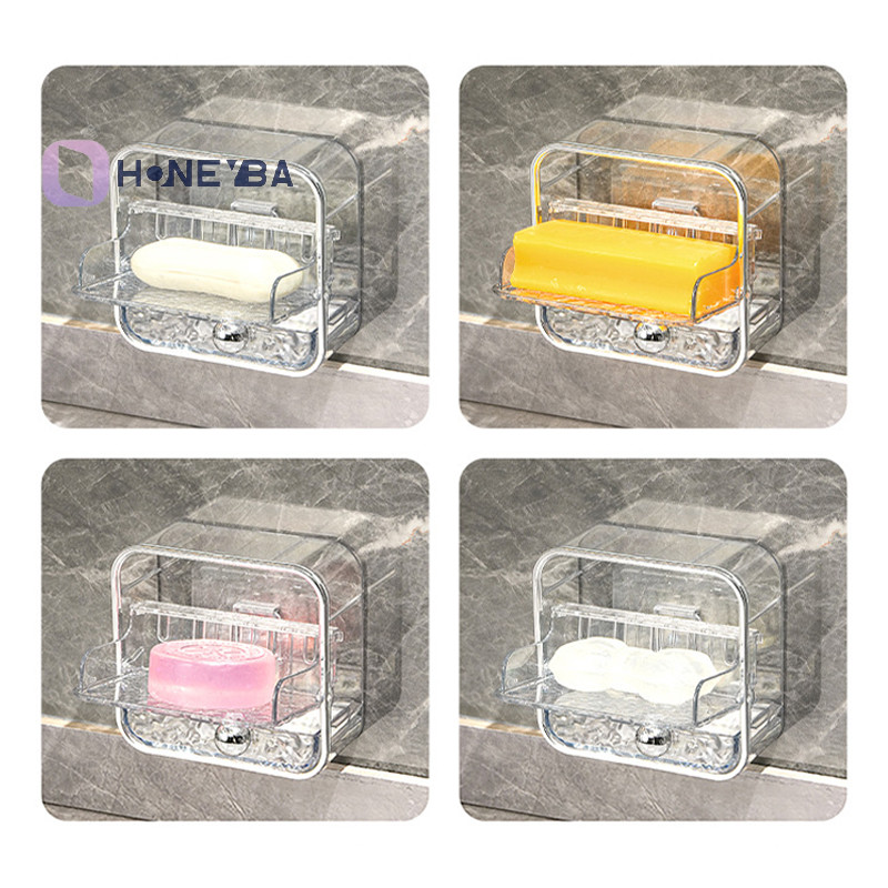 <Honeyby> กล่องสบู่ Organizer ถาดลิ้นชักสําหรับห้องน้ํา Elegant Water Ripple Design ที่วางสบู่ติดผนังพร้อมระบายน้ําสําหรับห้องน้ํา Nice