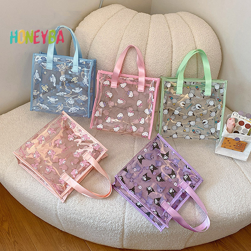 SANRIO <Honeyba>โปร่งใสSanrio Hello Kittyกระเป๋าเครื่องสําอางCinnamonกระเป๋าถือKuromiกันน้ําถุงแป้งฟิตเนสอาบน้ํากระเป๋าชายหาดNice