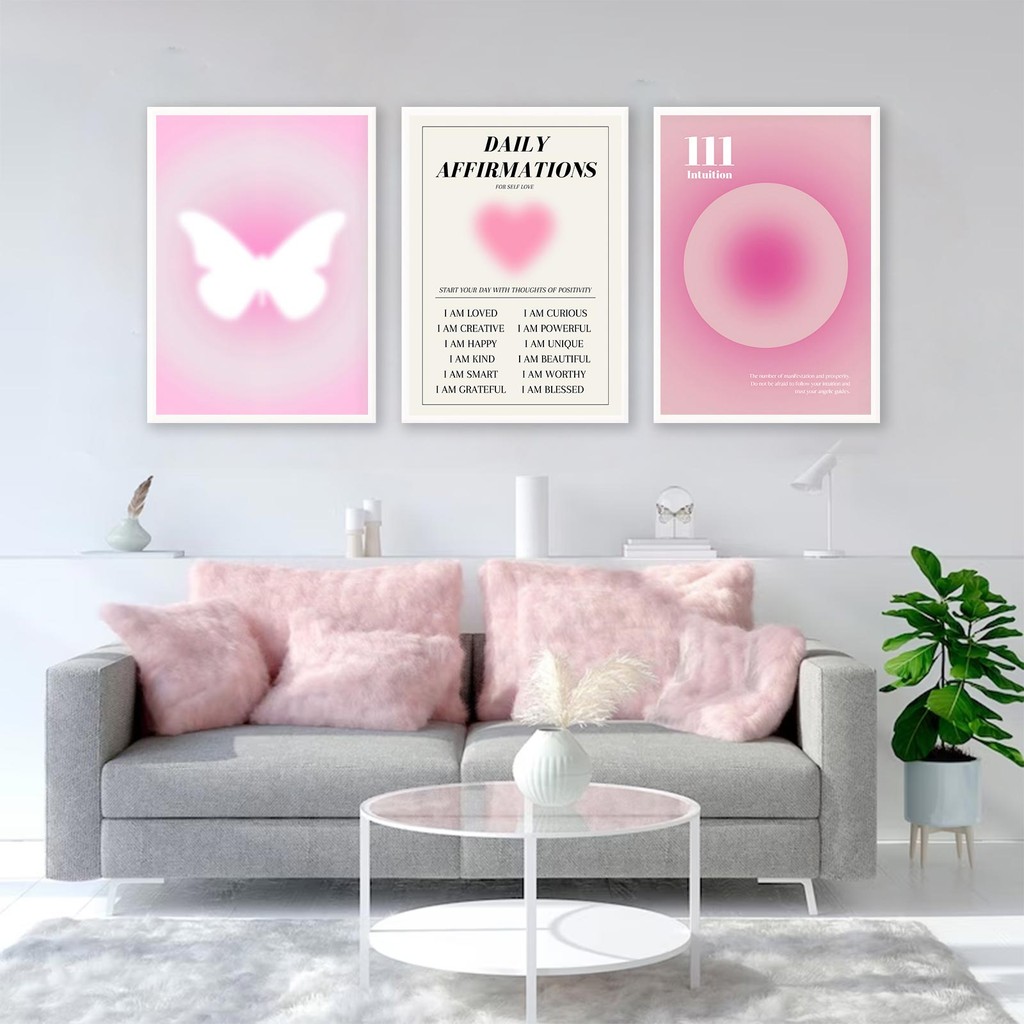 บทคัดย่อ Aura Gradient โปสเตอร์ทุกวัน Afirmation Spiritual สีชมพูผีเสื้อ Wall Art ภาพวาดผ้าใบภาพความงามตกแต่งห้อง