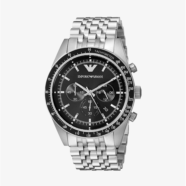 EMPORIO ARMANI นาฬิกาข้อมือผู้ชาย รุ่น AR5988 Sportivo Chronograph Black Dial - Silver