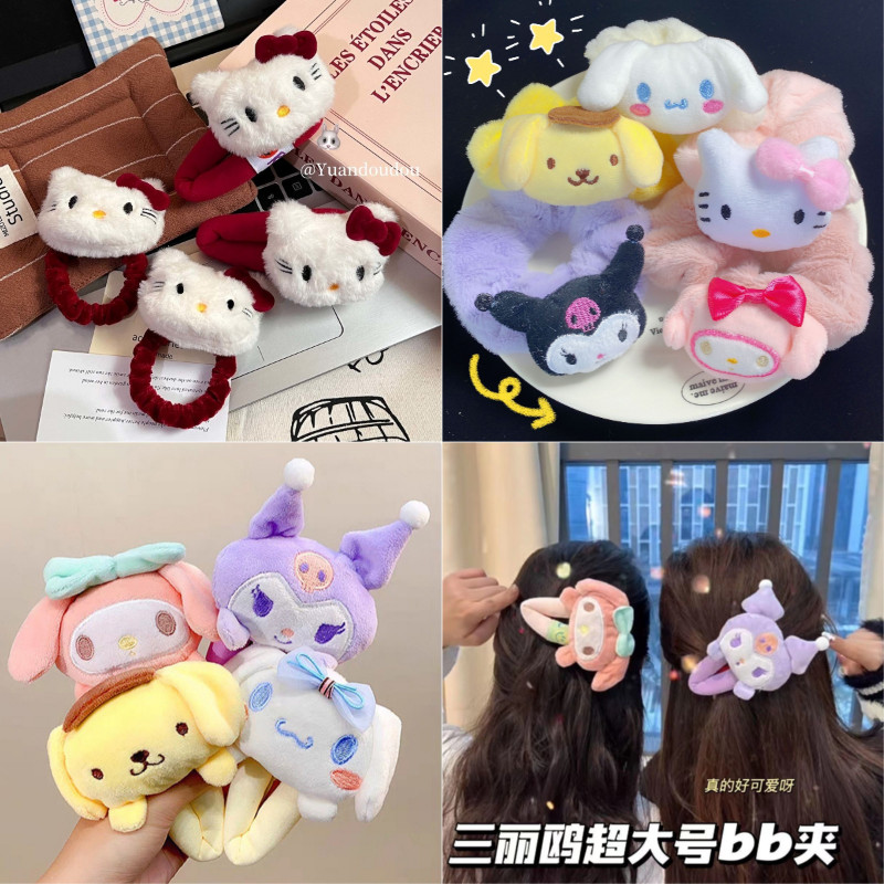 SANRIO แฟชั่นญี่ปุ่น ตุ๊กตาน่ารักHelloKittyกิ๊บโบว์สีแดงสําหรับผู้หญิงขอบด้านข้างSanrioเครื่องประดับผมของขวัญ