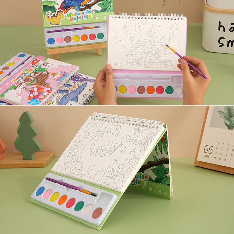 สมุดระบายสีน้ําสําหรับเด็ก สัตว์การ์ตูน ทําเอง เม็ดสีแบบพกพา 24 หน้า ระบายสีเด็ก สมุดระบายสี - รูปที่ 3