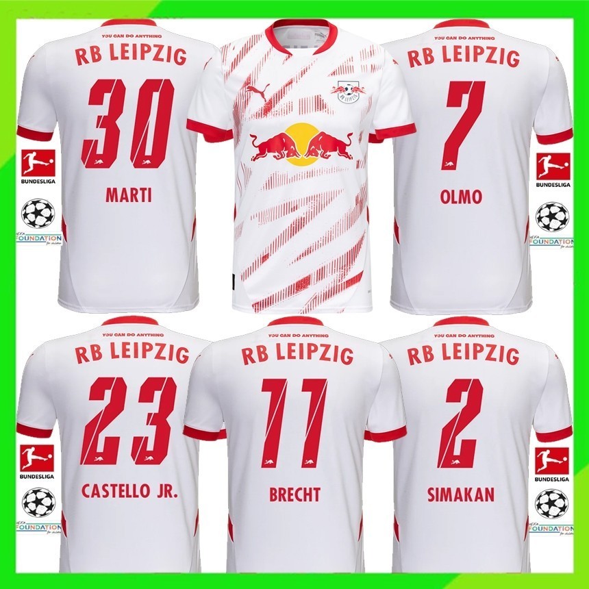 Leipzig เสื้อยืดฟุตบอลกระทิงแดง 24-25 RB Leipzig เสื้อฟุตบอลเหย้า OLMO#7superior คุณภาพ คุณภาพ