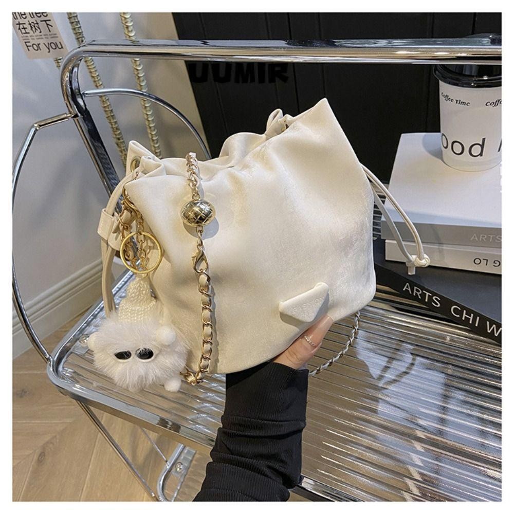 กระเป๋าสะพายสตรี,แฟชั่นหนัง PU Ladies Bucket Bag, Retro Trend Wristlet Bag กระเป๋าถือแบบพกพาสําหรับผู้หญิง