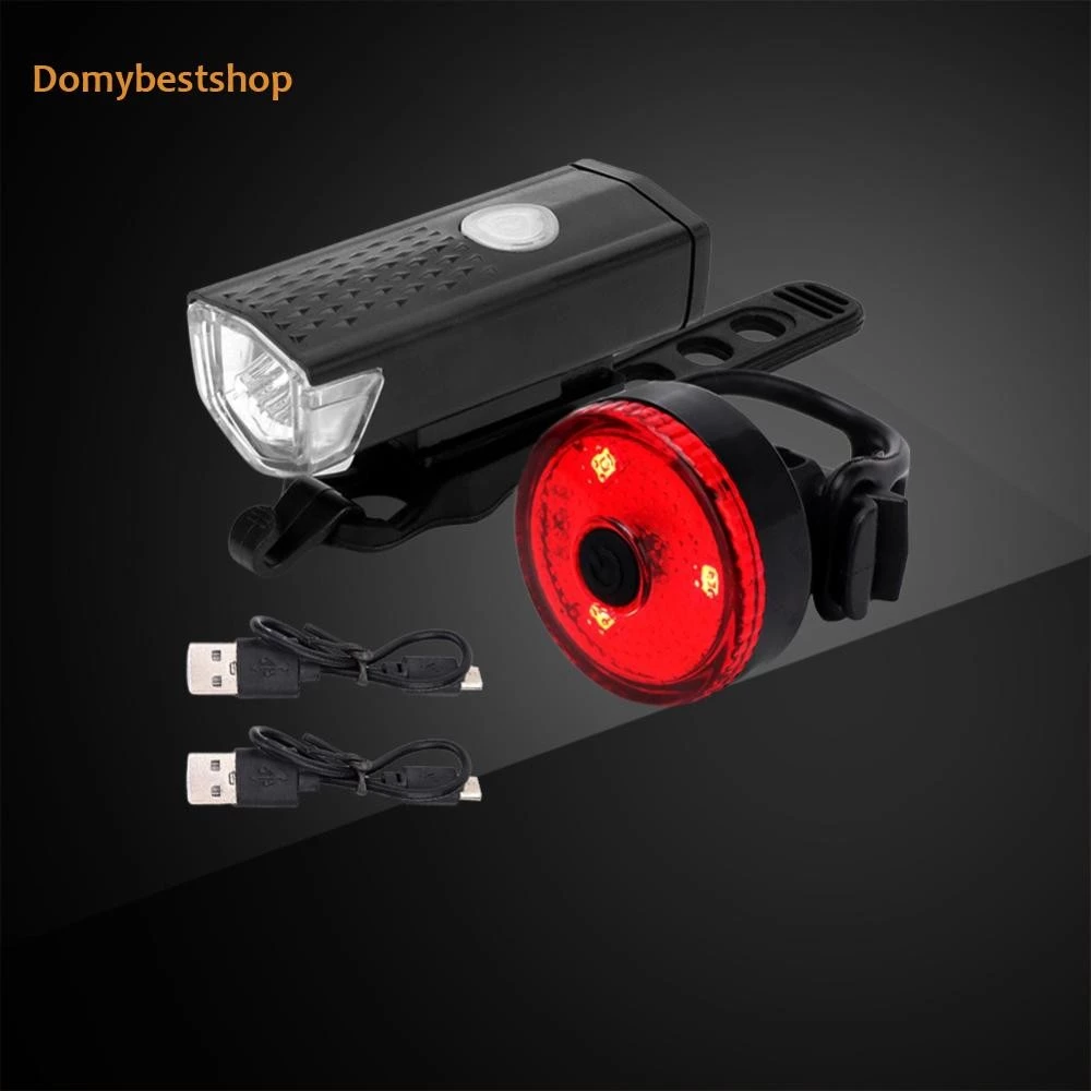 🚚 จักรยาน LED USB ไฟหน้าแบบชาร์จไฟได้ไฟท้ายชุดจักรยานไฟหลังด้านหน้า [Domybestshop.th]