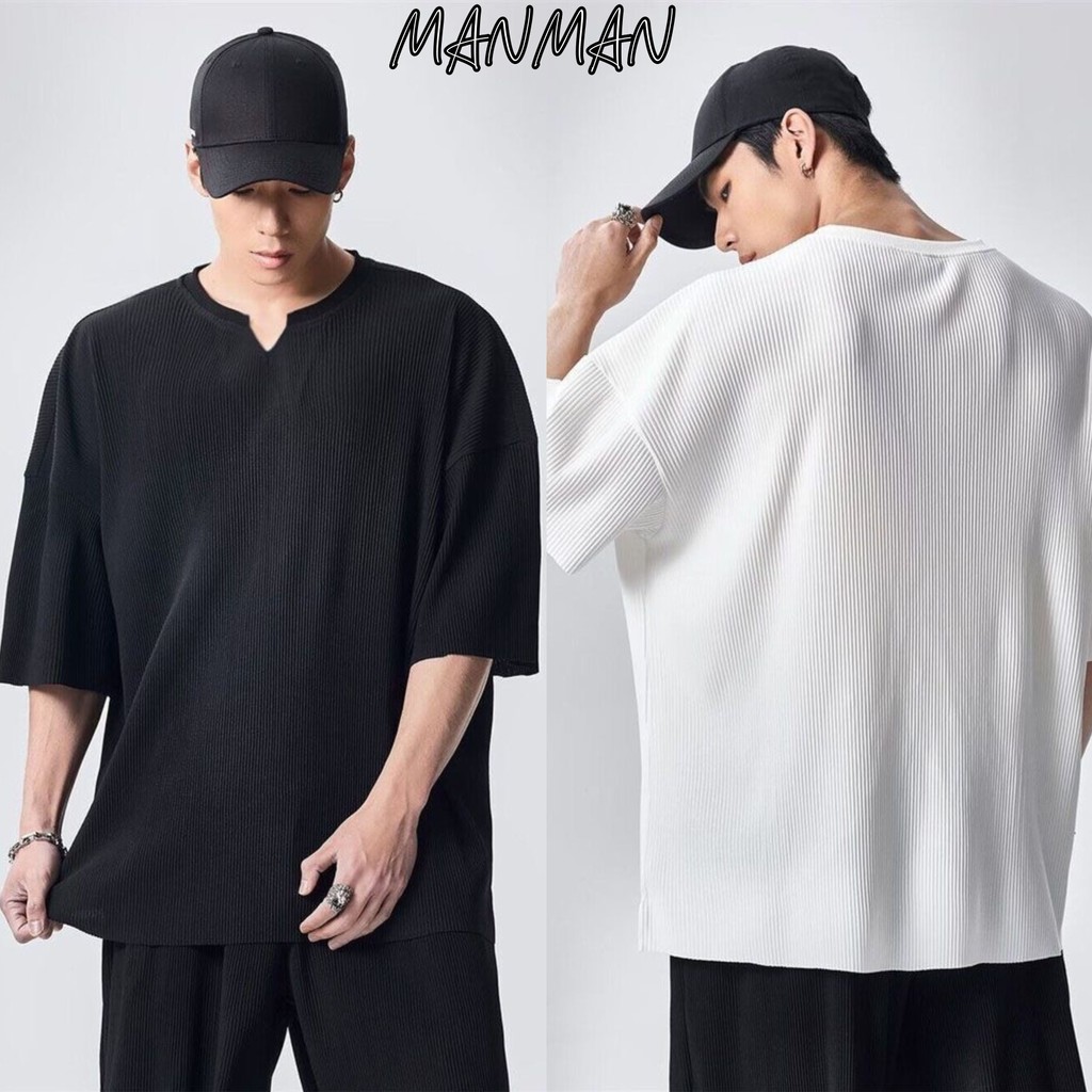 MANMAN เสื้อยืดผู้ชาย สีล้วน แบบหลวม ลำลอง แบบบาง แขนสั้นฤดูร้อน เรียบง่าย ยอดนิยม