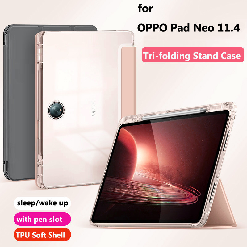 สําหรับ OPPO Pad Neo 11.4 Air2 11.4 นิ้ว 2 11 นิ้ว Air 10.36 Auto Sleep Wake UP Flip Stand Clear Shell พร้อมผู้ถือปากกา