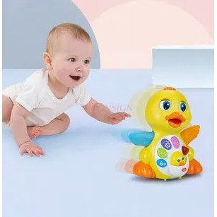 Baby toys can move with sound. 6 months old boy baby rhubarb duck sways and dances. 8 girls are 0-1 