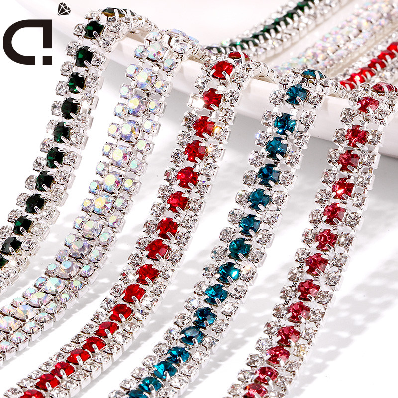 Ducrystarl 1Yard 3Rows คริสตัล Rhinestone โซ่แก้วกาวบนหัตถกรรม DIY Handmade ชุดแต่งงาน