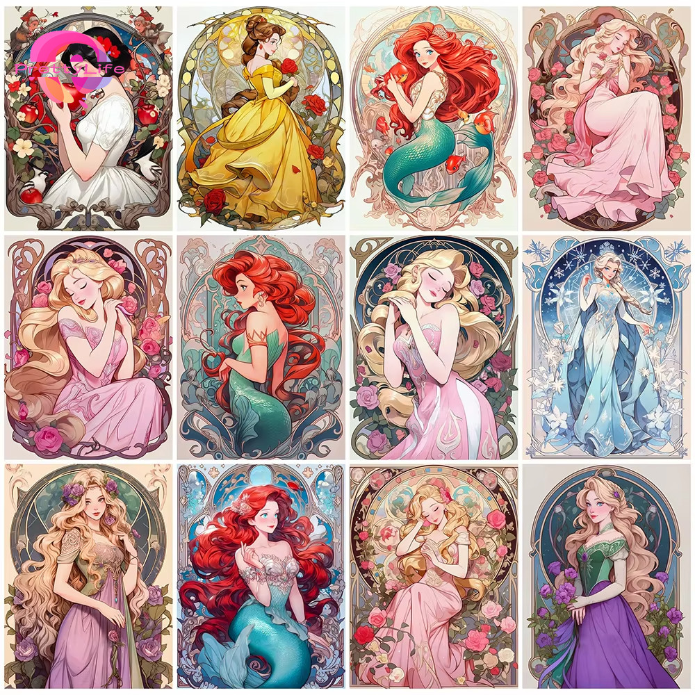 Pl Princess Series 5D DIY เพชรทาสีคริสตัลรอบฝังเพชรชุดเพชรน้ําเพชรภาพวาดตกแต่งบ้าน 30x40 ซม.