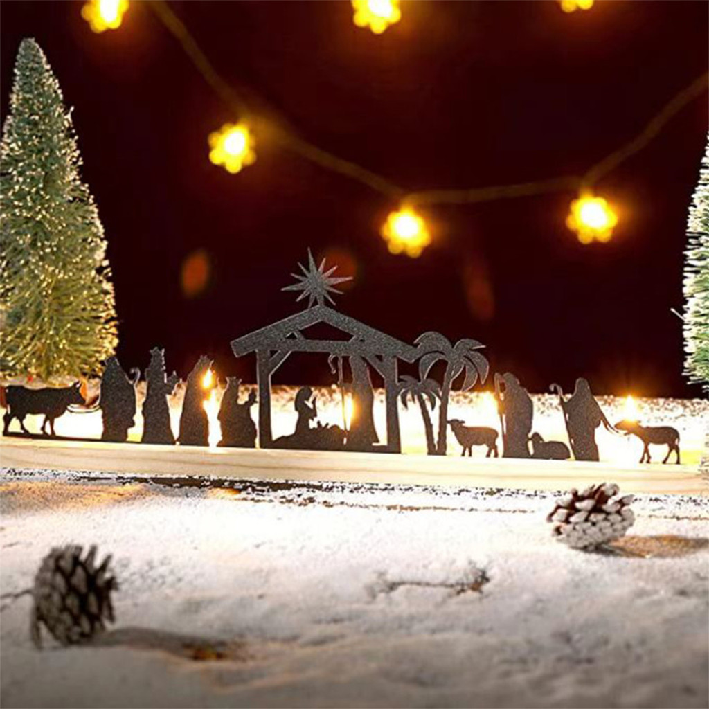 สําหรับตกแต่งโต๊ะคริสต์มาสพร้อมฐานไม้ฉากประสูติชุดตัวเลขโลหะ DIY Creative Willow Tree เดสก์ท็อปเครื่