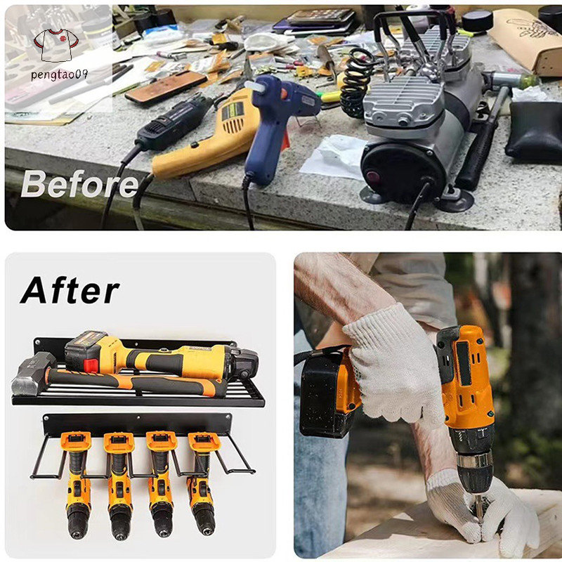 Pengtao09 ชั้นวางสว่านไฟฟ้ามือเหล็กไขควงชั้นวางเครื่องมือติดผนังชาร์จชั้นเก็บสว่านโรงรถ Powe เครื่องมือชั้นเก็บใหม่ - รูปที่ 2