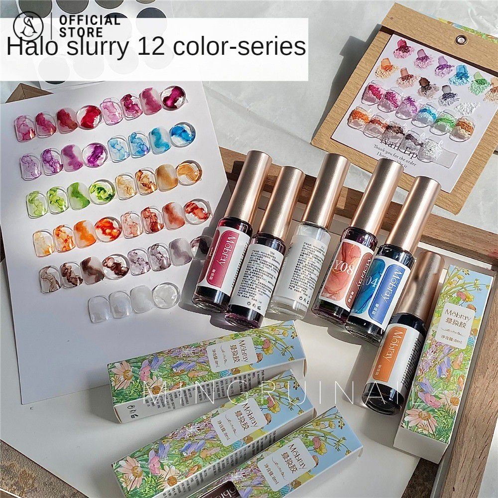 ของเหลวเลอะเทอะ เล็บอาร์ตพื้นผิวของเหลว การไล่ระดับสีหมึกสีขาว ของเหลวสีน้ํา ร้านทําเล็บพิเศษ ไม่อบ