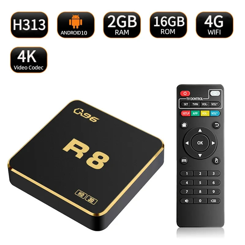 กล่องทีวี R8 PK DQ08ผู้ชนะทั้งหมด H313 Quad Core WIFI 4G HD 4K เครื่องเล่นสื่ออัจฉริยะ2GB 16GB Andro