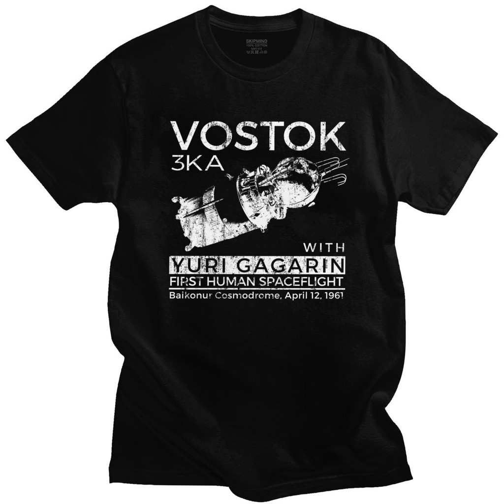 Vintage CCCP T เสื้อ Vostok Tshirt ผู้ชายผ้าฝ้ายเมืองสหภาพโซเวียต Yuri Gagarin เสื้อยืดแขนสั้น USSR 