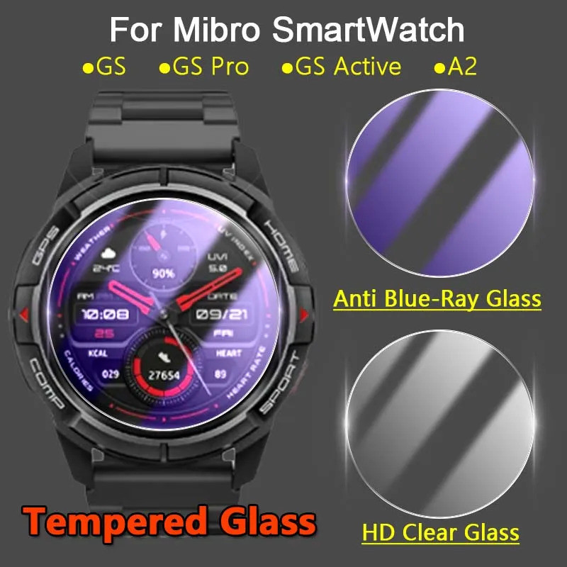 2 ชิ้นสําหรับ Mibro GS Explorer Pro Active A2 A1 SmartWatch 2.5D Ultra Slim Clear/Anti สีม่วง 9H Tough กระจกนิรภัยป้องกันหน้าจอฟิล์ม