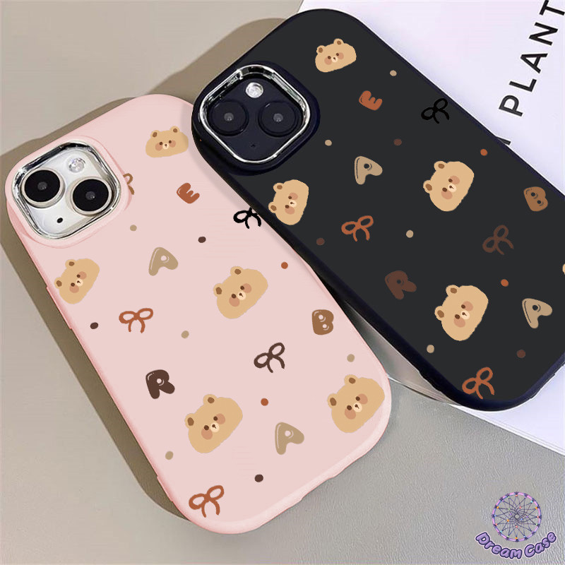 การ์ตูนหมีน่ารักโบว์ผูกนุ่มเคสเข้ากันได้กับ IPhone 15 13 11 14 12 Pro Max 7Plus XR X XS Max 14 6 8 15 Plus SE 2020