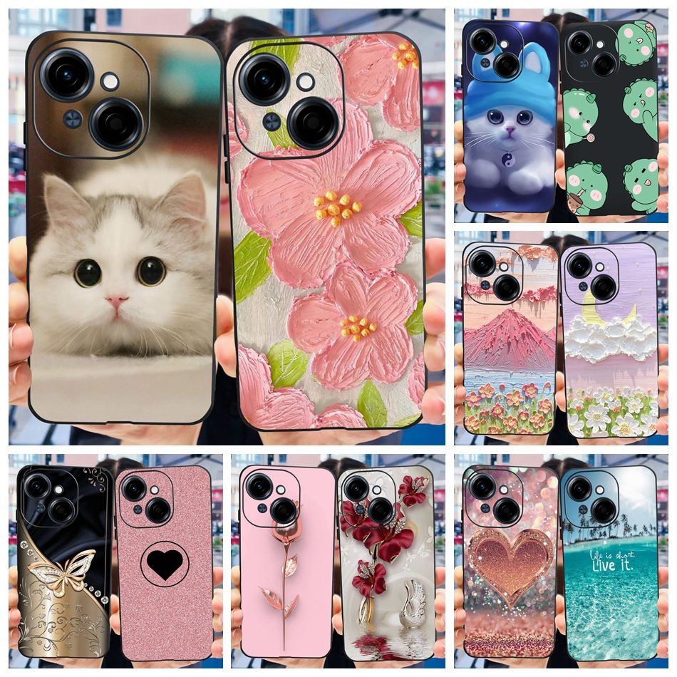 Tecno Spark Go 1 ดอกไม้น่ารักแมวทาสีกรณี Tecno Spark Go 2025 Go1 ซิลิโคนอ่อนนุ่ม TPU เคสโทรศัพท์