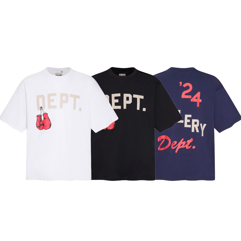 **** Ga *** ery ** Dept นวมชกมวยสไตล์ใหม่ Series พิมพ์แขนสั้นเส้นด้ายคู่เสื้อยืดผ้าฝ้ายแท้ลําลอง