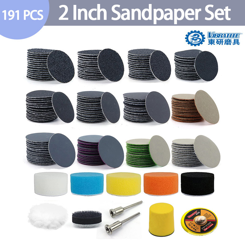 191 ชิ้น 2 นิ้ว 25 มม.แผ่นขัด Hook และ Loop กระดาษทรายแห้งเปียก 3 มม. Shank Backing Pad แผ่นขัดและแผ่นอินเทอร์เฟซ