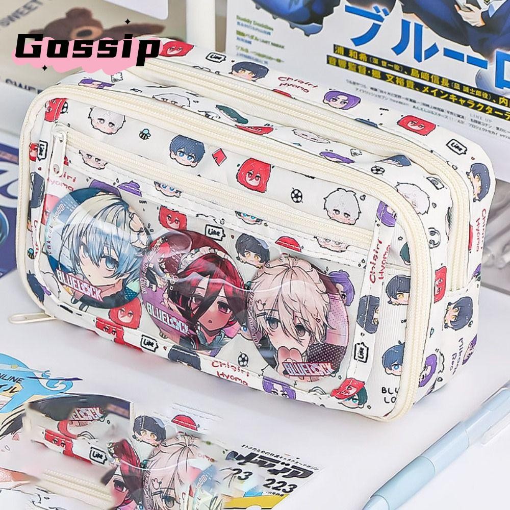Gossip กระเป๋าปากกา, Blue Lock Dirt-proof กระเป๋าเครื่องเขียน, มิติที่สองความจุขนาดใหญ่พลิกกระเป๋าเก็บเครื่องเขียนมัลติฟังก์ชั่น