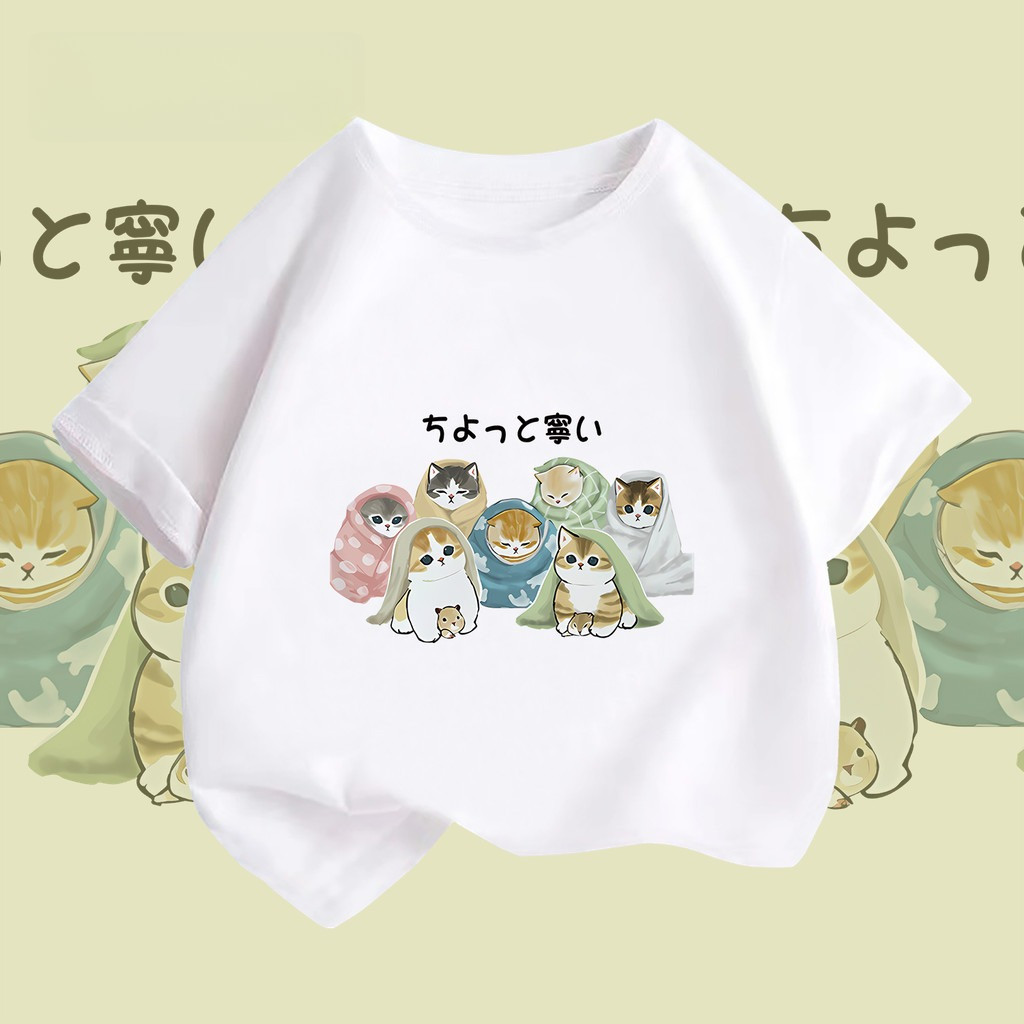 (จัดส่งตลอด 24 ชั่วโมง)KIDS PRINCESS พร้อมส่ง เสื้อโอเวอร์ไซส์ เสื้อยืดนิ่ม Mofusand Cat ผ้าคอตตอน 100% Cotton 6สี T101