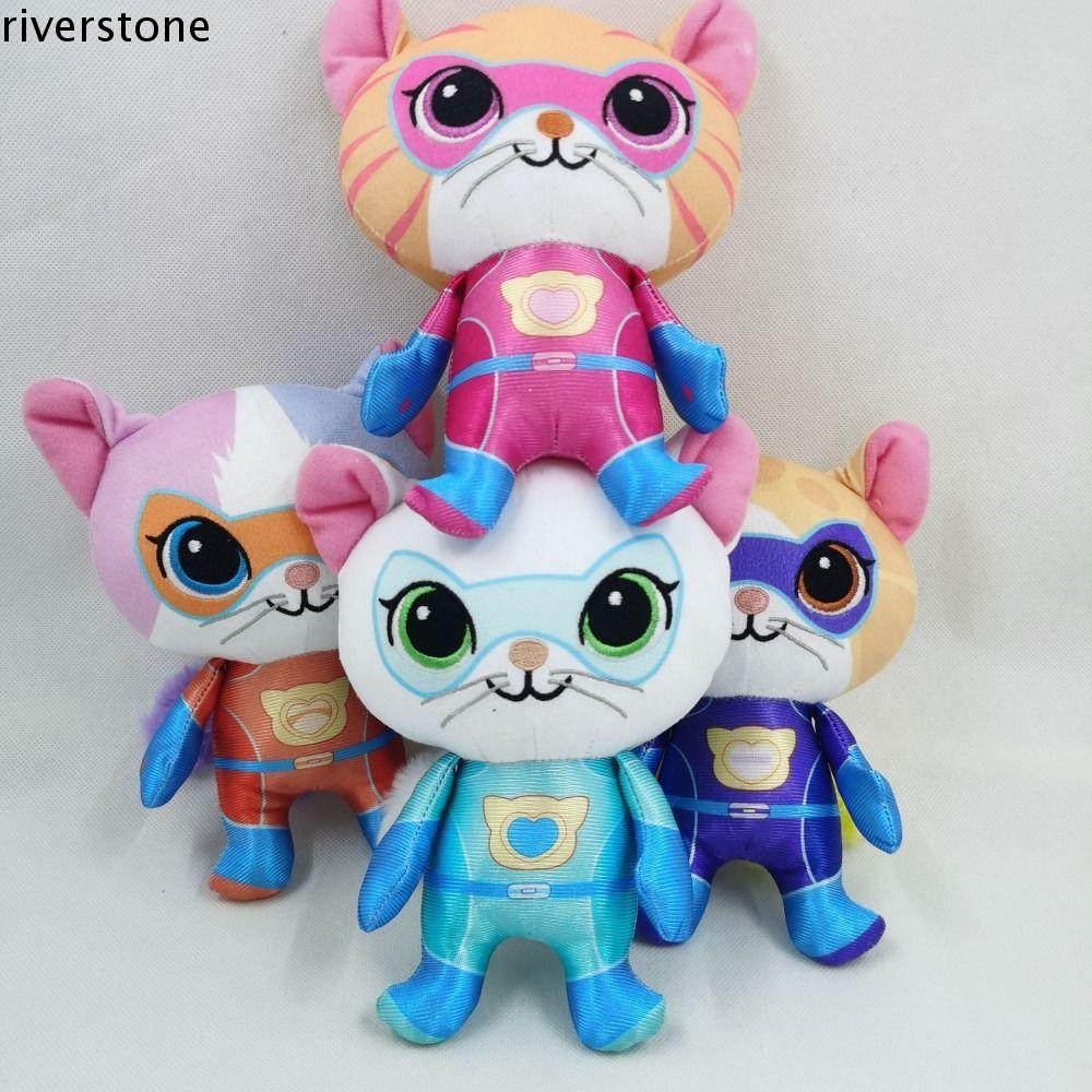 Riverstone Super Kitty Team Plush Doll, Cat Soft Crystal Super Soft Plush Toy,มาพร้อมกับของเล่น PP Cotton อะนิเมะญี่ปุ่น Superkitties ยัดตุ๊กตาหมอน