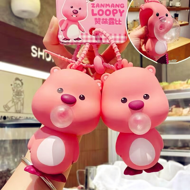 12 ซม.น่ารัก Loopy Blowing Bubbles Pinching Happy Unzip Key Chain หญิงกระเป๋านักเรียนจี้การ์ตูน Crea