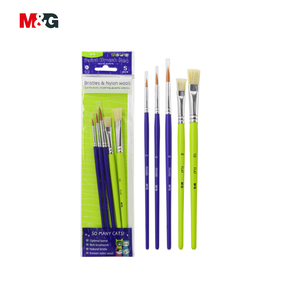 M&G Paint Brush Set 5 in 1 ประกอบด้วย Bristies Flat & Round & Nylon ABH978C9
