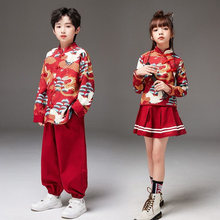 Hanfu เด็กผู้ชายผู้หญิงเครื่องแต่งกายประสิทธิภาพเด็กสไตล์จีนเครื่องแต่งกายประสิทธิภาพนักเรียนชั้นประถมศึกษารักชาติประสิทธิภาพแห่งชาติอินเทรนด์ Chorus เครื่องแต่งกาย 10.4