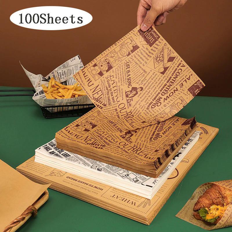 50/100pcs Oil Proof Wax Paper for Food Baking Barbecue Burger Fries Bread Baking Paper Plate Mat Bak