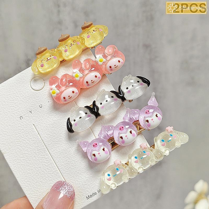{Streamers} 2 ชิ้น Kawaii Sanrio Hairpin น่ารัก Hello Kitty Melody Kuromi สาว BB คลิปการ์ตูนด้านข้าง Bangs กิ๊บติดผมเครื่องประดับผมของขวัญใหม่
