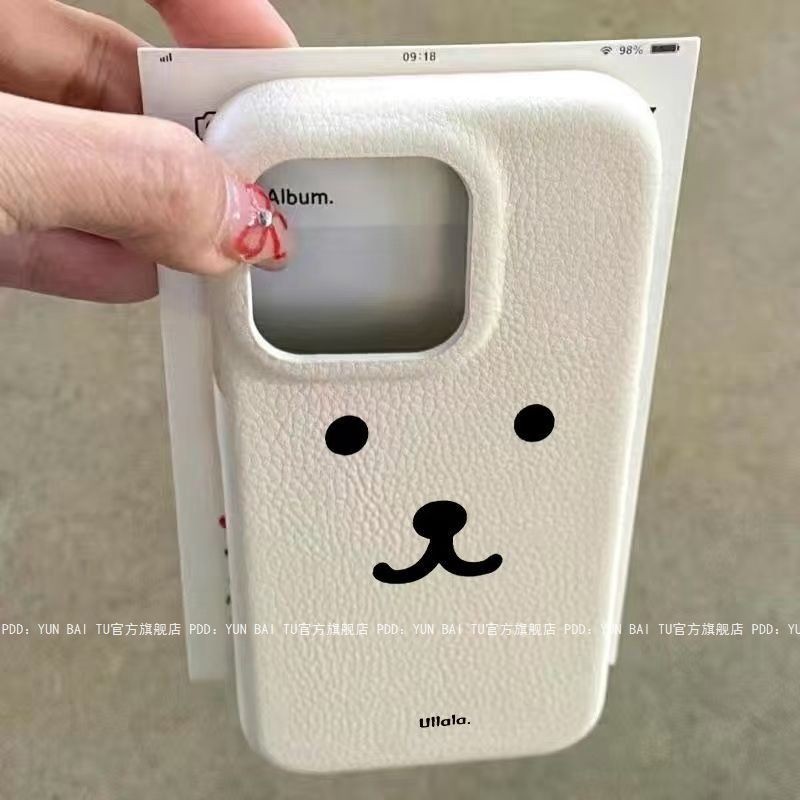 เคส IPhone สําหรับ IPhone16 X/xs XR 12/11/13Pro XSMAX IPhone14/15Promax 7/8 Plus Simple น่ารักง่ายหมีแสดงออกพิมพ์หนังหลุมขนาดใหญ่ทาสีทนต่อการตก