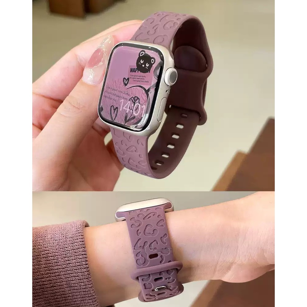 Leisure Sporty เว้าเสือดาวพิมพ์สายรัดซิลิโคนสําหรับ Apple Watch Ultra 2 Ultra Series 10 9 8 7 6 SE 5 4 3 2 1 ขนาด 42 มม.46 มม.49 มม.41 มม.45 มม.44 มม.42 มม.40 มม.38 มม.SmartWatch Band