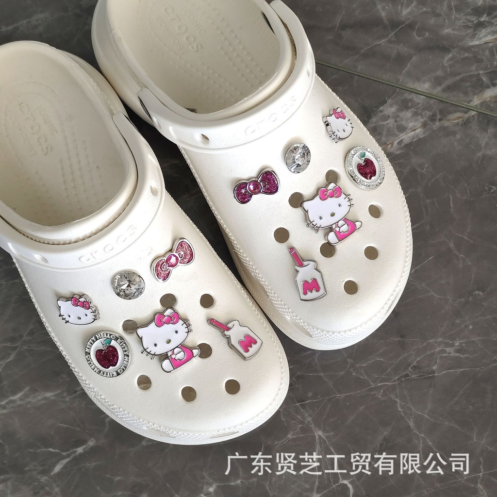 12 ชิ้น Crocs Jibbitz Charms สีชมพู KT แมวรองเท้าตกแต่งหัวเข็มขัดรองเท้าที่ถอดออกได้สําหรับ Crocs