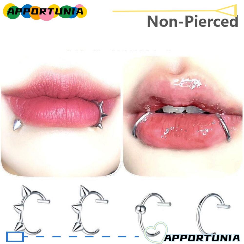 Apportunia 1PC Hoop Septum Rings, Non-Pierced Stainless Steel Fake Nose Ring, Hip Hop C Clip Lip Ring