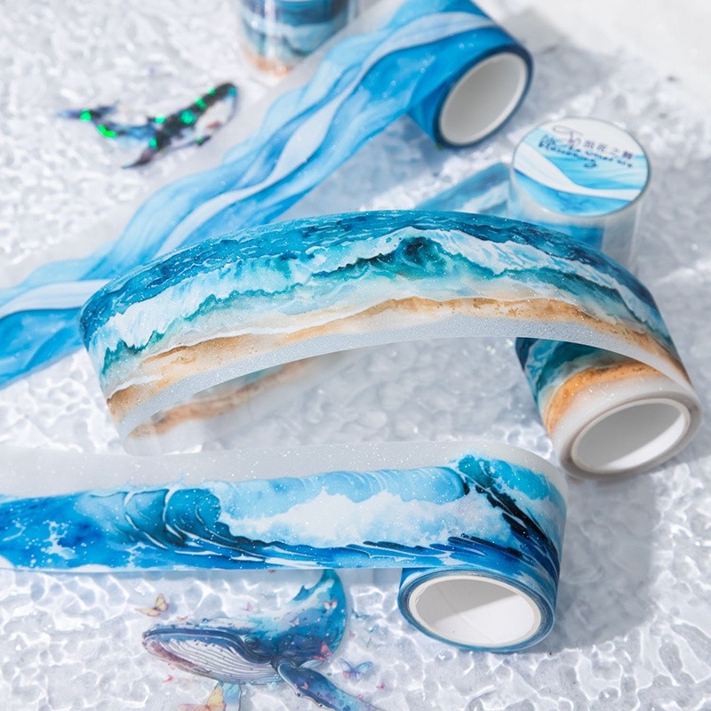 Mr.paper 200 ซม./โรล  เทปกาวกันน้ำ  ความโรแมนติกทะเลคลื่นลูกคลื่นเทปลวดลาย  ใช้สำหรับติดกระดาษมือ  การ์ดโทรศัพท์มือถือ  รูปภาพ  กล่องจัดเก็บ  เทปตก แต่ง