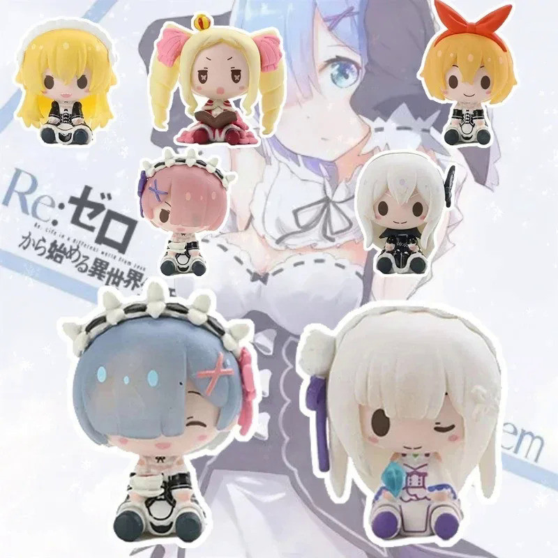 Cute Re Zero Rem Figure Emilia Ram Statues Kawaii Re:Zero Figurine Sculpture Doll Desk Decor Livingr
