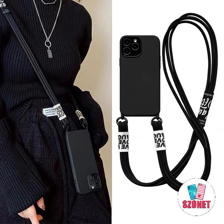 ซิลิโคนเหลวสีบริสุทธิ์ LongLanyard นุ่มกันกระแทกเคสโทรศัพท์สําหรับ iPhone 16 15 14 13 12 11 Pro Max 16 Plus XS XR X Macropore เป็นมิตรกับผิว Anti-fall เคสโทรศัพท์ฝาครอบ