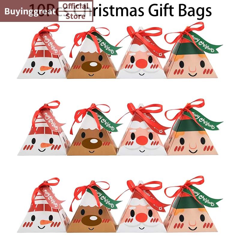 Tst 10 ชิ้น Merry Christmas ของขวัญถุงขนมคุกกี้กล่องบรรจุภัณฑ์ต้นคริสต์มาสจี้ตกแต่งปาร์ตี้ SG