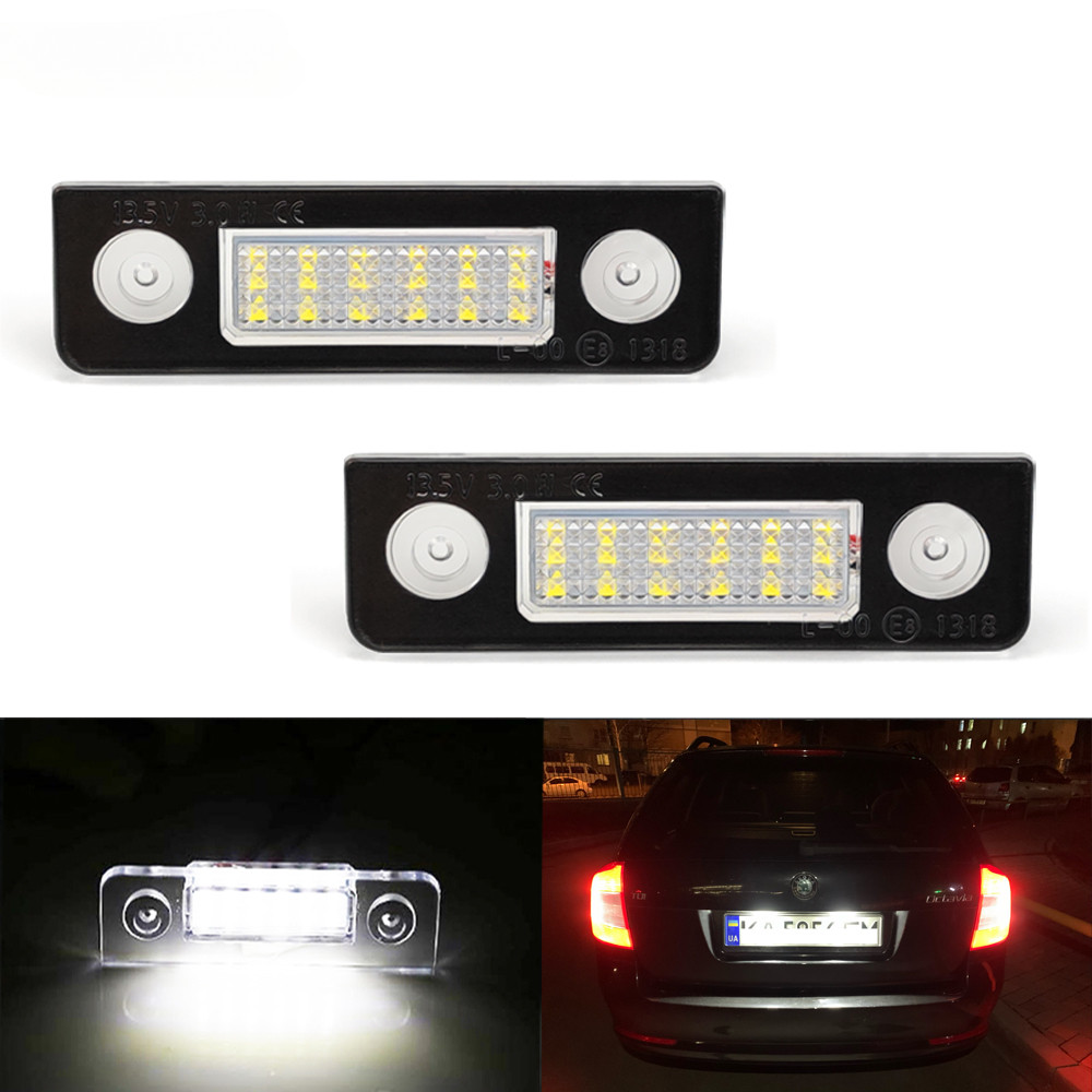 2pcs สําหรับ Skoda LED จํานวนป้ายทะเบียน Skoda Octavia 1Z 2004-13 Roomster 5J 2006-15 canbus ปลั๊กแล