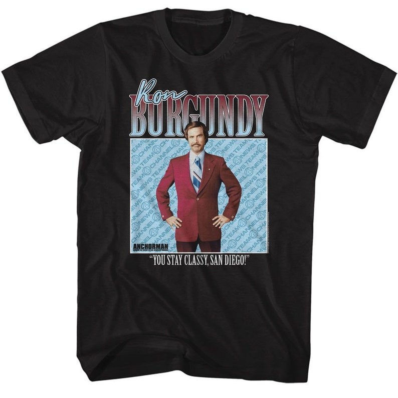 Anchorman Ron Burgundy Black T-Shirt น่ารัก เสื้อกีฬา แฟชั่น ใส่เดินทาง