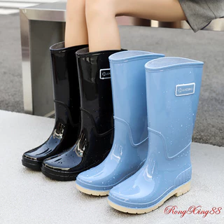 รองเท้าบูทกันฝนทรงสูงสำหรับผู้หญิง กันลื่นทนต่อการสึกหรอ กันน้ำกันเปื้อน รองเท้าทำงานวันฝนตก