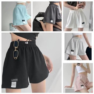 YY64 กางเกงกีฬาขาสั้น เอวสูง ทรงหลวม แฟชั่นสําหรับสตรี