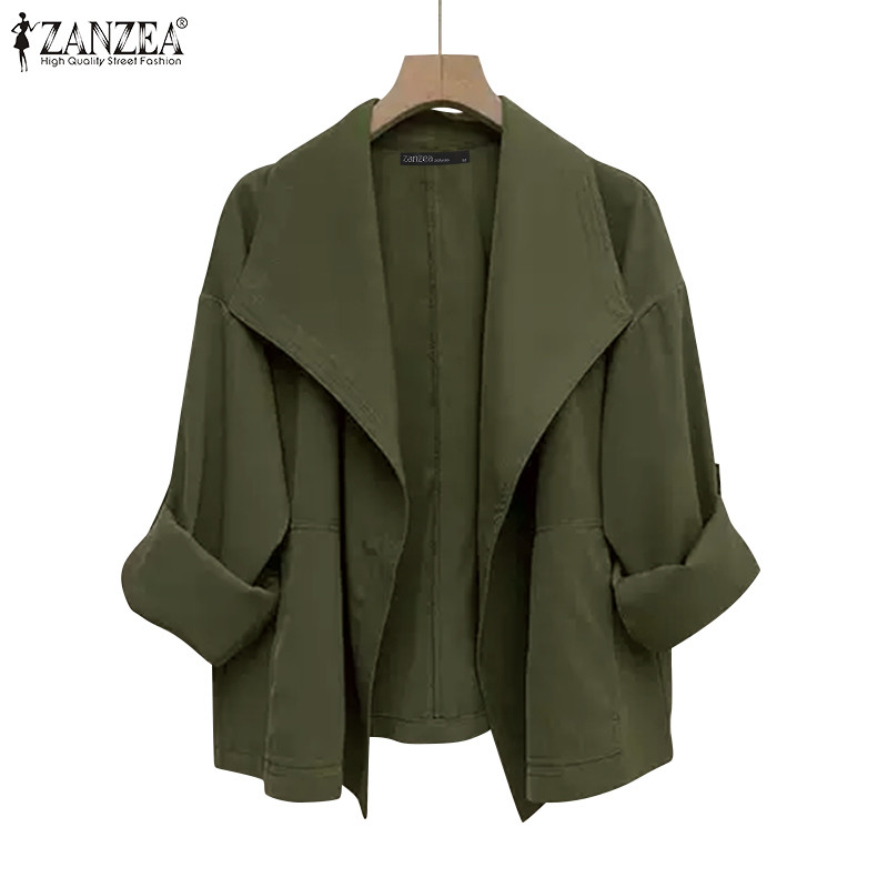 Zanzea ผู้หญิงแฟชั่นปกกระเป๋าวางไหล่แขนหลวม Trench Coats