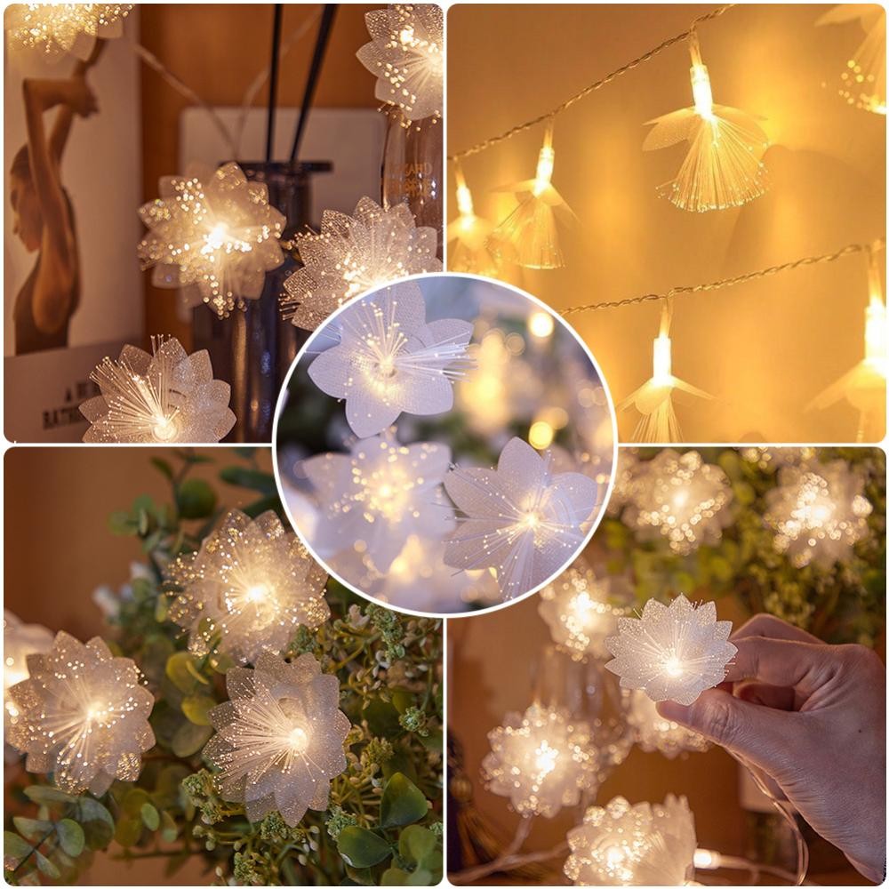 Fyg LED ดอกไม้ไฟเบอร์ออปติก Fairy ไฟ Garland แบตเตอรี่ดําเนินการ Twinkle String Light ลวดทองแดงแสงงานแต่งงานตกแต่งคริสต์มาส