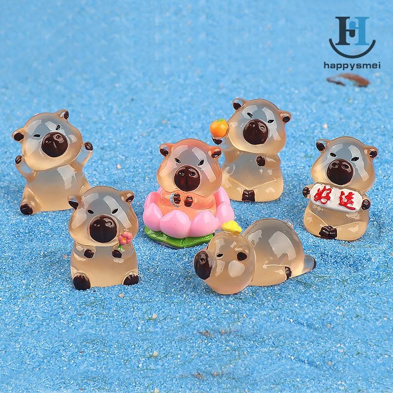[GA] การ์ตูน Mini Luminous Capybara Miniature ตุ๊กตาหัตถกรรมน่ารักเครื่องประดับ Kawaii เดสก์ท็อป DIY อุปกรณ์ตกแต่งบ้านของขวัญ TH