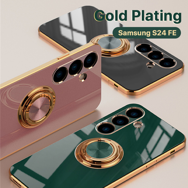 ชุบ เคส Samsung S24 FE Ultra Plus อ่อนนุ่ม กันกระแทก ที่วางแหวนแบบยืนกรณีแววขอบ 360 หมุนขาตั้งบางนุ่มฝาครอบป้องกัน