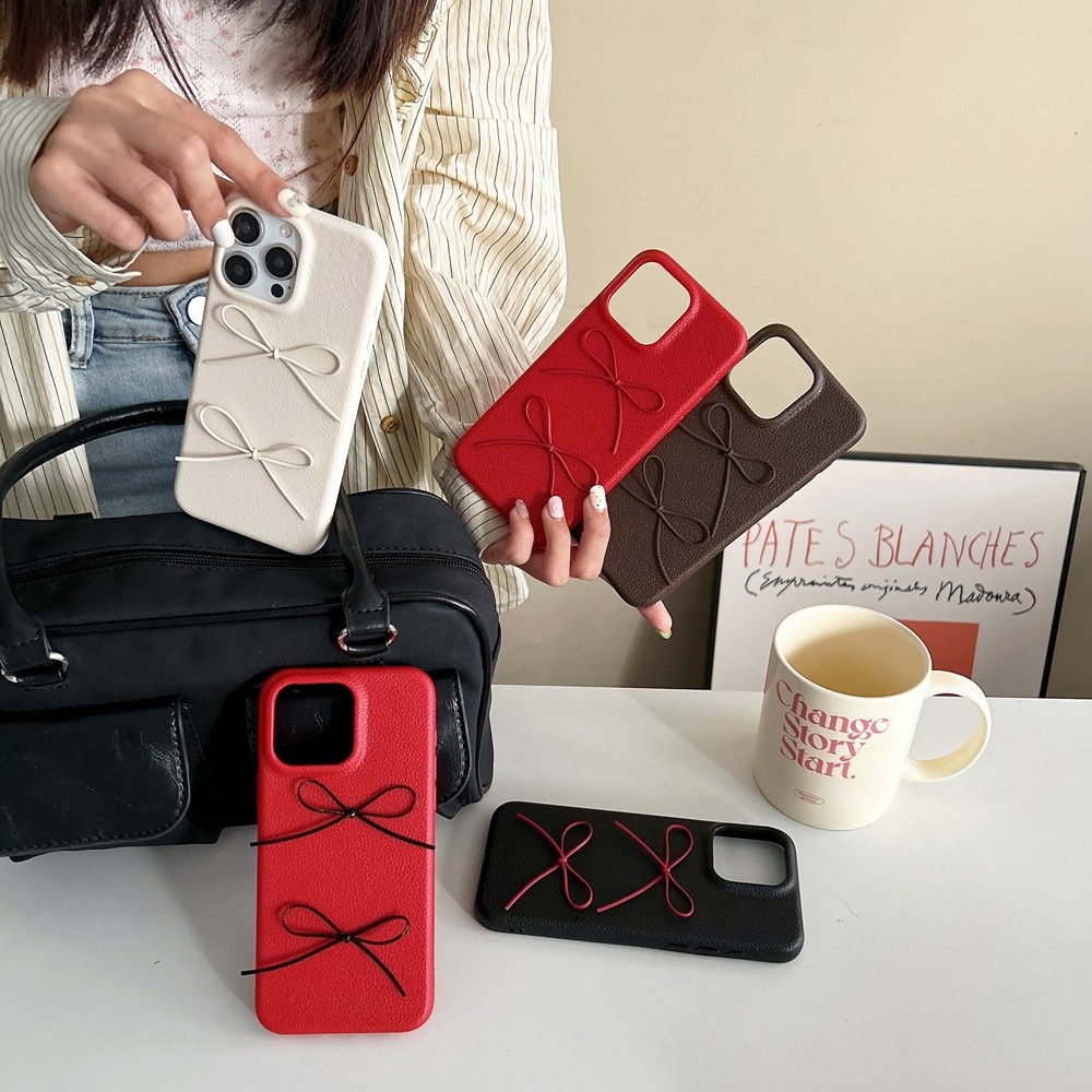 รูปแบบหนัง 3D Bow เหมาะสําหรับ Apple 16 เคสโทรศัพท์ IPhone 15 Promax/14 Pro/13/12/11 Soft Case