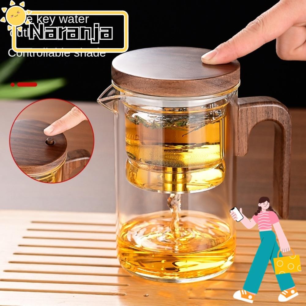กาน้ําชาแก้ว NARANJA ทนความร้อนด้วย Infuser แยกกาน้ําชาฟอง, การกรองแยกชาพร้อมที่จับไม้ความจุขนาดใหญ่แก้วกาน้ําชาวิเศษ